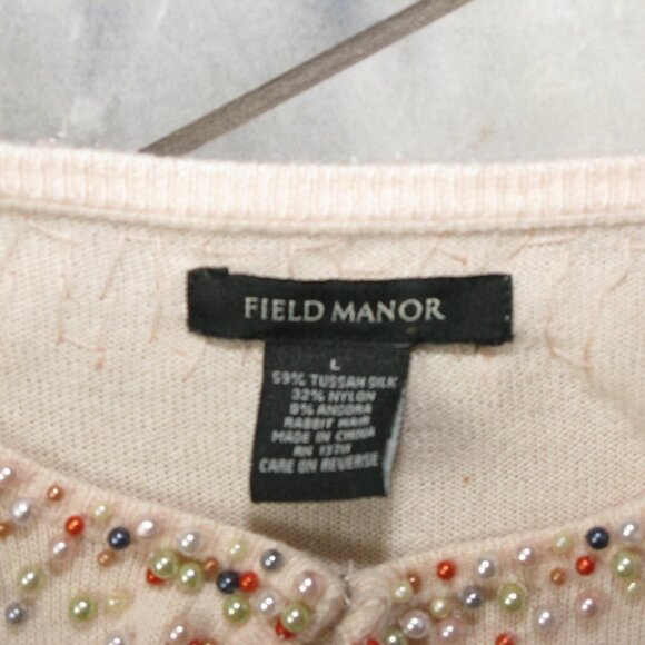 Field Manor Peach Beaded Neckline Silk Blend Cardigan Size Large - Picture 6 of 6